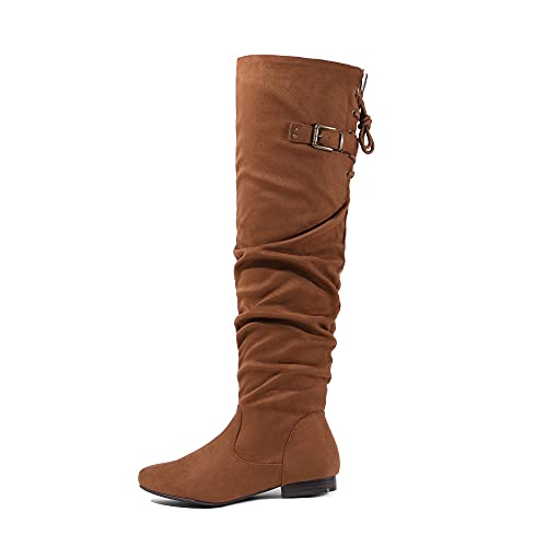 Image of DREAM PAIRS Women's Over The Knee Flats Slouch Thigh Boots | Comfortable Casual Flat Knee High Boots for Daily Walking Vacation
