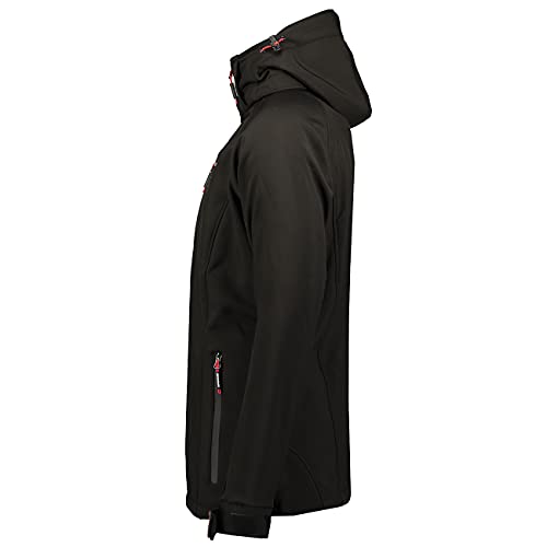 Geographical Norway Taboo Men - kurtka softshellowa męska wodoodporna z kapturem - wygodny płaszcz outdoorowy taktyczna wiatrówka - turystyka piesza narciarstwo jesień zima wiosna, Czarny, L