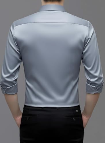 Image of IndoPrimo Men's Premium Satin Shirt for Party, Formal & Casual Wear - Stylish Designer Full Sleeve Shirt for Men