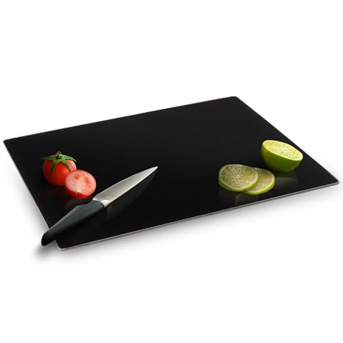 Muldale Tabla de cortar de cristal negro – Protector de encimera antideslizante endurecido para cocina – ideal para proteger superficies y mesas, 40 cm x 30 cm