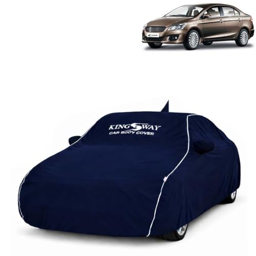 Image of KINGSWAY Super Waterproof Car Cover Only with Maruti Suzuki Ciaz (Year 2014 to 2017 - All Model) | Mirror and Antenna Pockets | All Weather Car Body Cover with Silver Piping | Blue