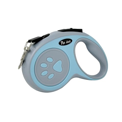 Correa retráctil para perro, cinta de nailon 3M/5M, botón de bloqueo, para perros pequeños a medianos FluffyFavPets (azul, 3M)