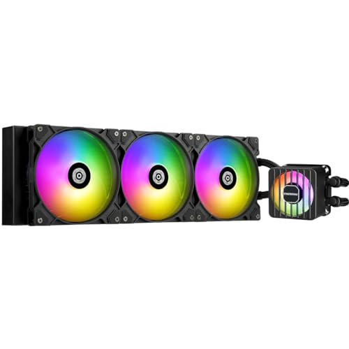 ENERMAX LIQMAXFLO 420mm CPU AIO Liquid Cooler (LGA 1700, 1200, AM5, AM4) - Xtreme Dual Chamber Pumpe- ARGB VRM Wasserblocklüfter- 420W+ TDP (3x 140 PWM ARGB Silent Flow Fan); ELC-LMF420T-ARGB, schwarz