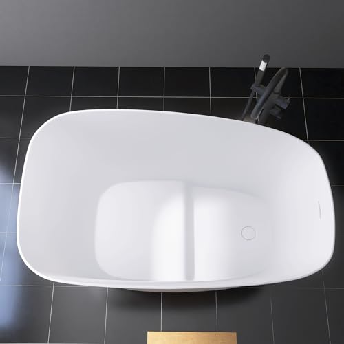 MEDUNJESS 51'' Japanese Soaking Tub Freestanding Bathtub Resin Stone Bathtubs Deep soaking Tub with Overflow and Pop-up Drain - White