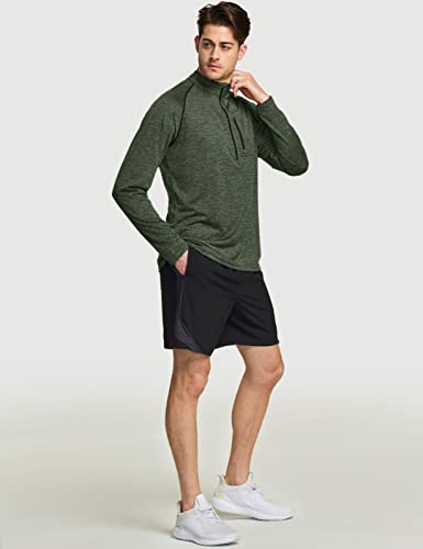Athlio Men's Long Sleeve Athletic Shirts - Quick Dry, Uv Sun Protection, And 1/4 Zip Pullover Running Tops For Outdoor, Half-Zip 3Pack Black/Olive/Spacedye Blue, Large #TOP6