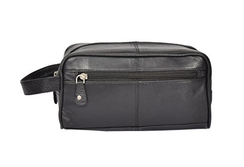 Sac de toilette en cuir véritable noir pour homme élégant voyageant avec le kit Carter