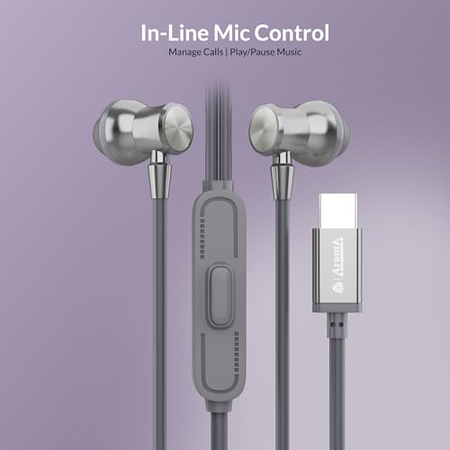 Image of AROMA HF1007 Type C Wired Earphone with HD Quality in-Line Mic,12mm Driver Hi-Res Wired