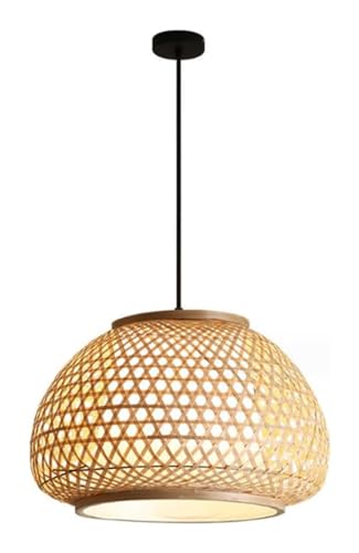 Suspension en rotin double couche beige 60cm style naturel pour votre salle à manger