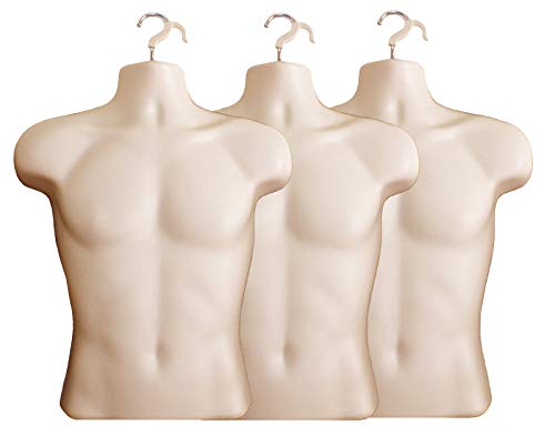 Flesh Male Mannequin Hollow Back Body Torso Dress Form & Hanging Hook, S-M Sizes (3 Pack, Flesh) #TOP25