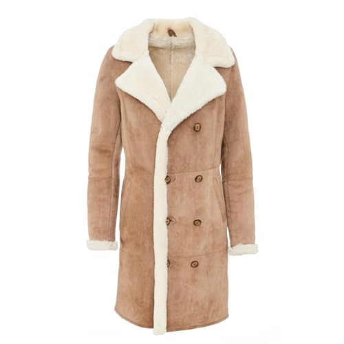 Damen Shearling Jacke - 100% echtes Lammfell Leder - Klassischer Wintermantel mit Knöpfen & taillierter Passform - Braun, braun, M