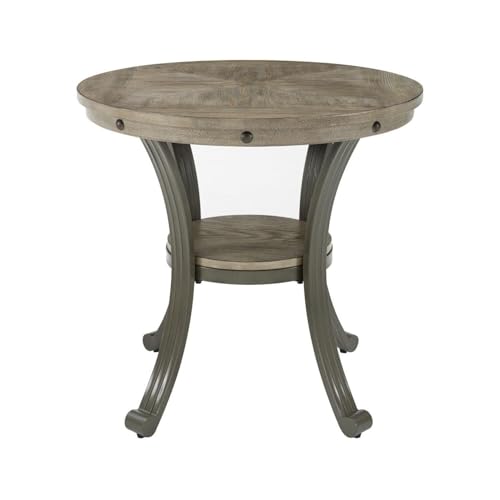 Powell Franklin Metal and Wood Round Side Table with Pewter