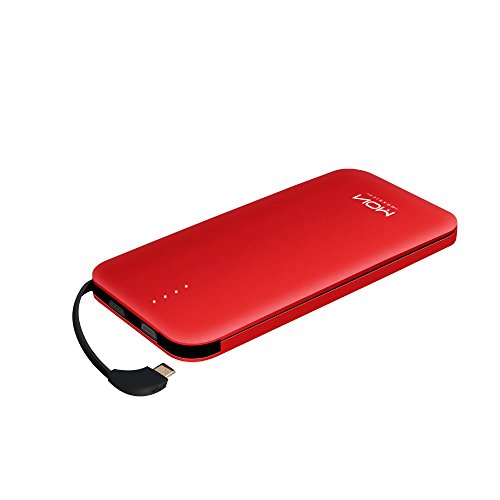 MOXNICE Batería Externa Power Bank 10000mAh Cargador Portátil con Cable Micro USB Incorporado Cargador Móvil para iPhone Samsung Huawei iPad Tablet (Rojo)