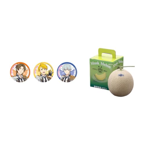 クラウンメロン(お礼メッセージカード付き)&アイドルマスター SideM×袋井市コラボ 「S.E.M」オリジナル衣装 缶バッジ大 3種セット