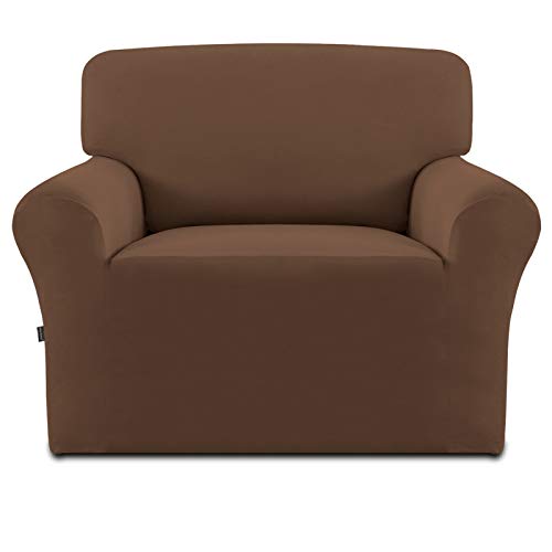 Image of Easy-Going Fleece Stretch Sofa Slipcover Spandex Non-Slip Soft Couch Sofa Cover, Washable Furniture Protector with Anti-Skid Foam and Elastic Bottom for Kids, Pets(Chair, Brown)