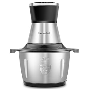 AMZCHEF Powerful Electric Food Processor with S/S Bowl (8 Cup) & 2 Speed Modes, Electric Food Chopper with 4 Sharp Blades Meat Grinder Vegetable Chopper for Family & Baby Use,500W