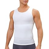 Mens Compression Shirt Workout Tank Tops Slimming Body Shaper Vest Abs Abdomen Undershirts (White, Large)