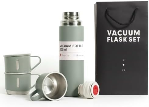 Green Vacuum Flask Gift Set, Stainless Steel Insulated Water Bottle w/ 3 Cups, Hot & Cold Drinks Coffee Thermo Water Bottle, Reusable Thermal Cup for Outdoor Camping Travel, Termos para Agua Fria,17oz Green Vacuum Flask Gift Set, Stainless Steel Insulated Water Bottle w/ 3 Cups, Hot & Cold Drinks Coffee Thermo Water Bottle, Reusable Thermal Cup for Outdoor Camping Travel, Termos para Agua Fria,17oz