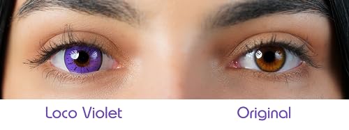 Kontaktlinsen farbig ohne Stärke violett | farbige lila crazy Jahreslinsen Anime | weiche Linsen | 2 Stück Farblinsen + Linsenbehälter | 0.0 Dioptrien | Fasching | Halloween | Charmiga Loco Violet