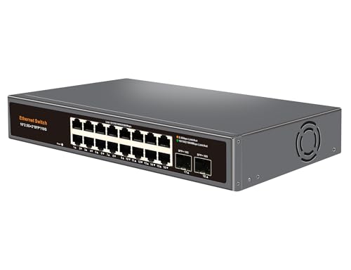 Image of 18-Port 2.5G Unmanaged Ethernet Switch, 16x2.5G RJ45 Ports, 2x10G SFP+ Uplink, Supports 100 /1000 /2500Mbps, Fanless Metal Casing, Plug & Play, Ideal for Wireless AP, NAS, PC and Home Network