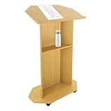 Jiabailie Podium Stand for Lectern Presentation Church Classroom,Wooden Standing Pulpit w/Reading Platfor,Movable Desk Lectern Laptop Workstation for Office School Home Conference Restaurant Meeting