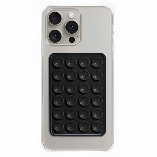 Image of skysia Suction Phone Case - Anti-Slip Silicone Sticky Mount Pad for Hands-Free Grip | Works on Mirror, Shower, Dashboard | Multipurpose Mobile Holder for Selfies & Videos Multicolor ((Pack-1) BLK)