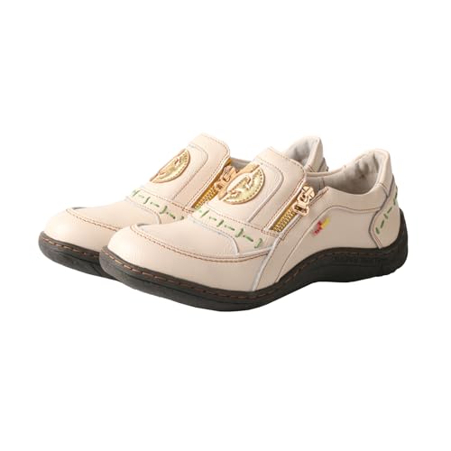 Image of TMA EYES Women's Non-Slip Leather Casual Slip On Comfort Walking Flat Shoes(White,6.5)