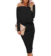 REVETRO Women's Off The Shoulder Dresses Short Sleeve Casual Summer Bodycon Party Pencil Midi She...