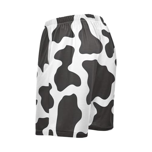 ALAZA Black White Cow Print Animal Men's Pajama Shorts Sleepwear Pajama Bottom Lounge Pants Wear with Pocket3