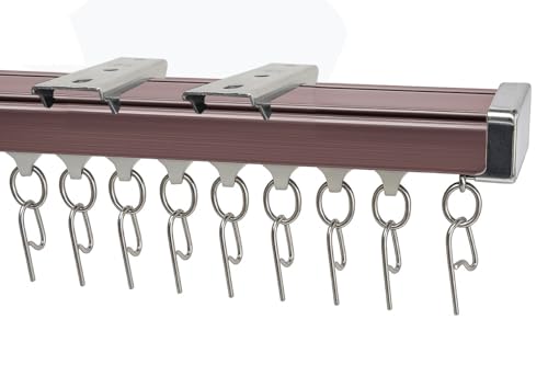 Image of MetDeals Aluminium Deluxe Silent Channel Curtain Track with Smooth Runners & Ceiling Fit Bracket,Hook,End Caps, Screw & Wall Plug | Curtain Rail System for Home & Office(Rosegold Color,4.5 Feet)