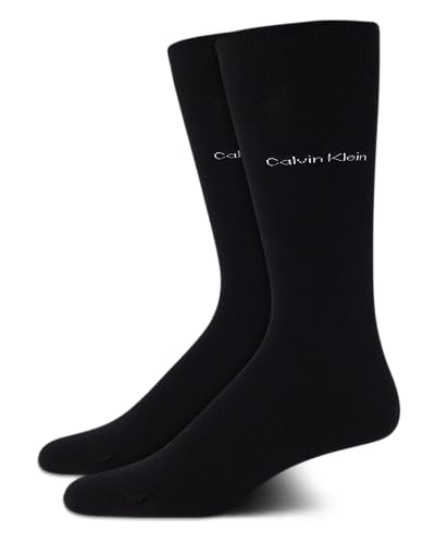 Calvin Klein Mens Dress Socks - 2 Pairs Egyptian Cotton Blend Comfort Stay Up Cuff Crew Socks for Men (7-12), Size 7-12, Solid Black