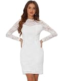 Allegra K Elegant Floral Lace Dress for Women's Business Boat Neck Cocktail Wedding Guest Bodycon Pencil Dress Medium White