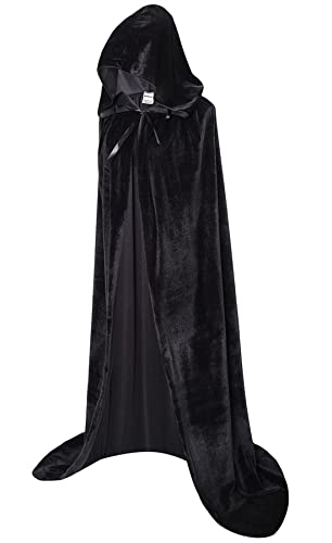 OurLore Unisex Full Length Hooded Robe Cloak Long Velvet Cape Cosplay Costume 59 inch(Black)