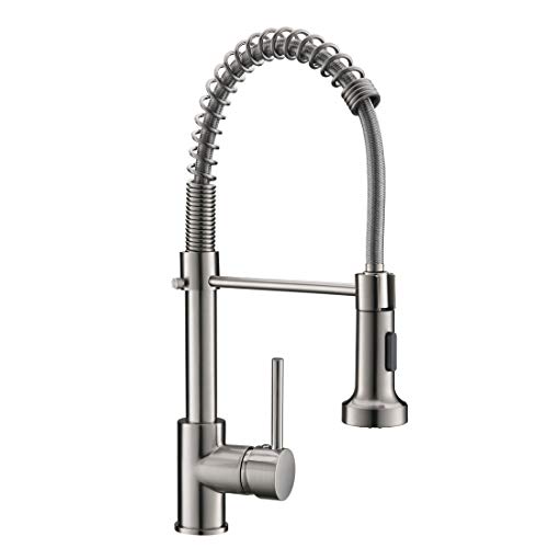 Fapully Commercial Spring Pull Down Faucet Single Handle Kitchen Sink Faucet with 2 Function Sprayer,Brushed Nickel