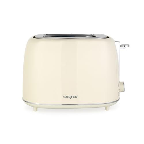 Salter Retro Creme 2-Scheiben-Toaster - 7 Bräunungsstufen, Auftauen, Aufwärmen & Abbrechen, High-Lift, Herausnehmbare Krümelschublade, Selbstausrichtung, Brötchenaufsatz, Anti-Blockier-Funktion, 930W
