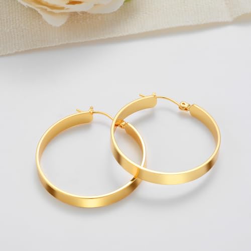 14K Gold Hoop Earrings for Women Trendy, Flat Square-edge 14k Gold Earrings Chunky Earring Classic Dainty Hoops Earring for Womens4