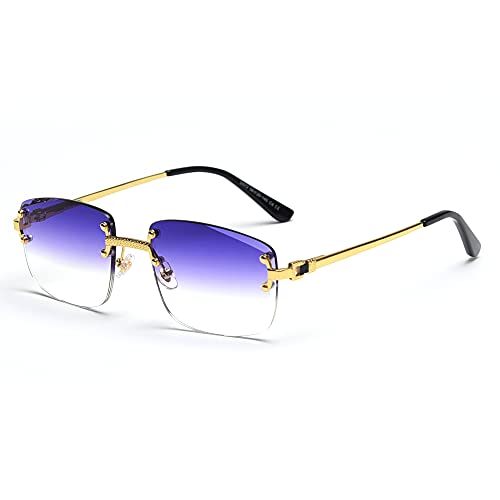 Image of Gradient Lens Metal Sunglasses Rimless Square Blue UV400 Brown Women Frameless