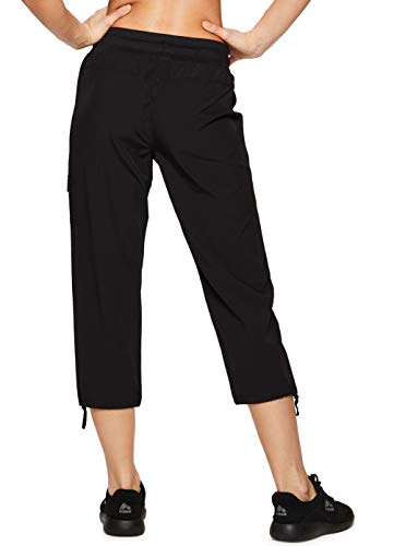 Rbx Women's Lightweight Stretch Woven Drawstring Cargo Capri Pant Jet Black Xl #TOP2