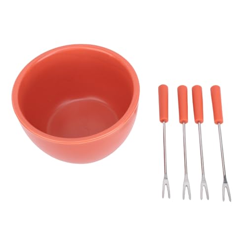 Asixxsix Ceramic Cheese Fondue Pot Set, Hand Painted European Style with Detachable Metal Stand for Even Heat Cheese and Chocolate Melting (Orange) - Thumbnail 5
