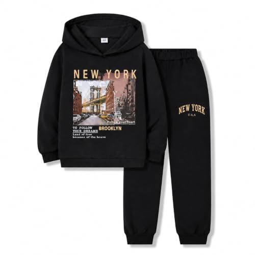 Cakaner Teen Boys Outfit Set Graphic Hoodie & Sweatpants Size 15 16