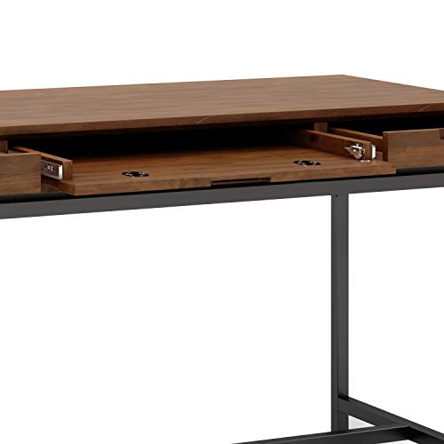 Simplihome Banting Solid Wood And Metal 60 Inch Wide Home Office Desk, Writing Table, Workstation, Study Table Furniture In Medium Saddle Brown With 2 Drawers #TOP5
