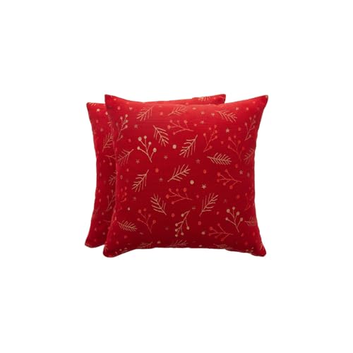 GAMUSI Juego 2 Funda Cojín Navidad 45x45 - Fundas cojín Decorativas sofá con Cremallera Jacquard Hilo Lurex Brillante Transpirable y Suave Berrie Rojo