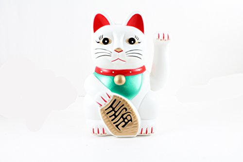 5 Fortune Cat Maneki Neko Waving Lucky Cat (many colours) (White)