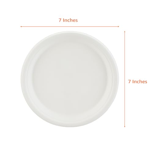 Image of Amazon Basics Bagasse Disposable Round Plates | 7 Inch - Pack of 50 | Biodegradable | Leak-Resistant | Hot & Cold Food Safe | Eco-Friendly | Party, Weddings, Birthdays, Events, Travel Plates