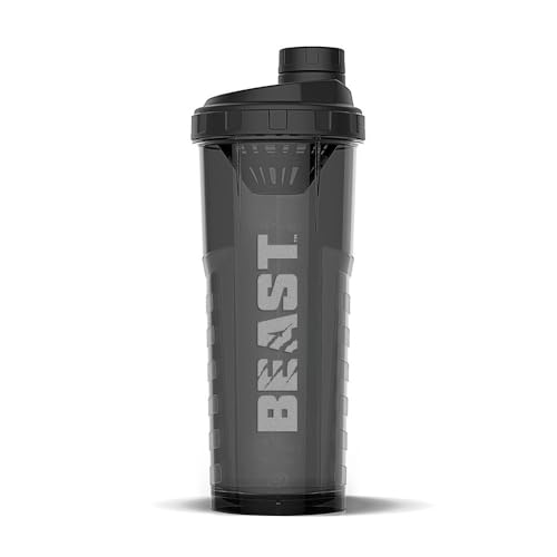 Alpha Designs Beast Protein Shaker Bottle 1L - 1000ml Gym Bottle for Protein Shakes - Leakproof Screw Cap - Black