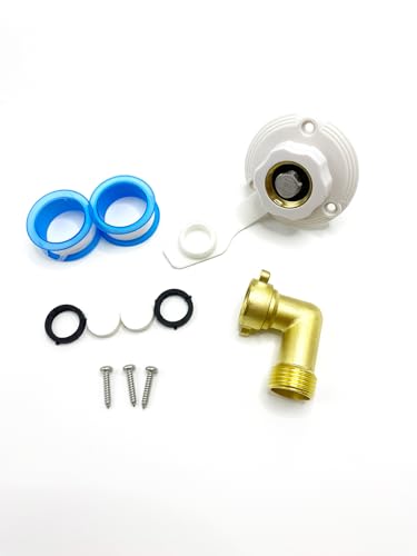 Image of RV Camper Motorhome Trailer Marine White City Water Fill Inlet Flange Brass with Check Valve with Hose Elbow and Rings