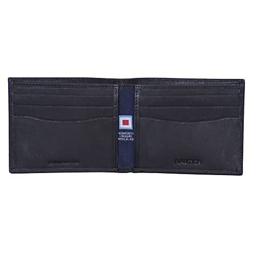 Image of Nautica Men's Bifold Leather Wallet | RFID Blocking | ID Window | Card Slots | Organization | Durable | Stylish