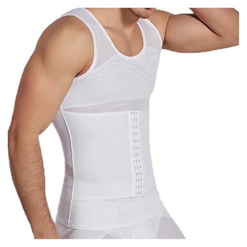 OZLCUA Camiseta Ginecomastia Chaleco de Postura Moldeador for Hombre, Corrector Abdomen y Barriga, corsé Camisa Adelgazante for Modelado Corporal compresión(Vest - White,XXXL)