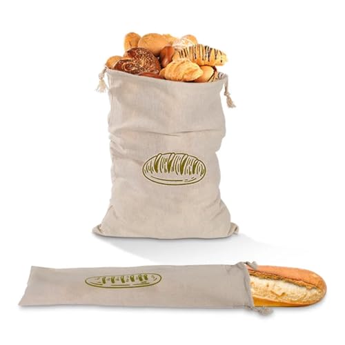 Bolsas para pan de lino transpirables contra el moho: pack de 3 fundas con cordón 3