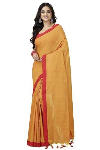 Image of OISHANI SAREE GHOR Women's Traditional Bengal Soild Cotton Handloom Sarees