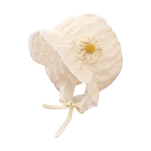 Kaerm Baby Girl Christening Bonnet Hat Toddler Kids Flower Lace Brimmed Party Hat Princess Photo Props Yellow One Size